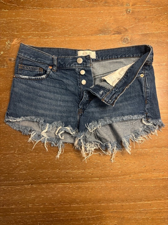 We The Free Pants - We The Free Dark Blue Frayed Hem Button-Front Denim Shorts